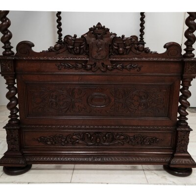 Antique Heavily Carved Continental Four Posted Bed | European Double