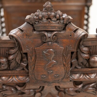 Antique Heavily Carved Continental Four Posted Bed | European Double