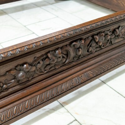 Antique Heavily Carved Continental Four Posted Bed | European Double