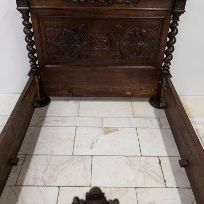 Antique Heavily Carved Continental Four Posted Bed | European Double
