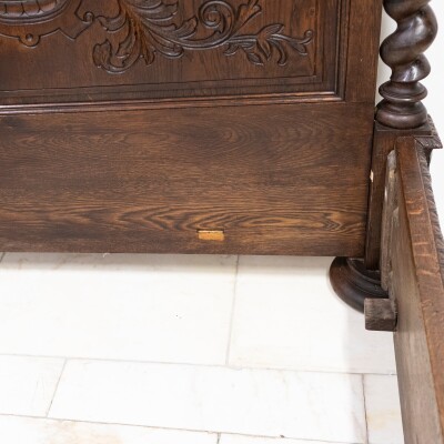 Antique Heavily Carved Continental Four Posted Bed | European Double