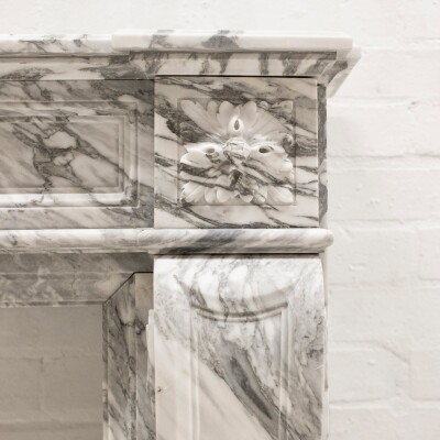Louis XVI Style Italian Arabescato Marble Fireplace