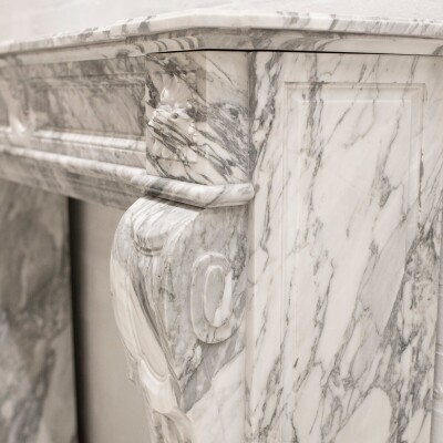 Louis XVI Style Italian Arabescato Marble Fireplace