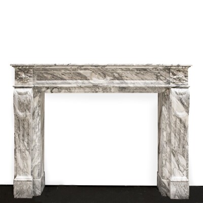 Louis XVI Style Italian Arabescato Marble Fireplace