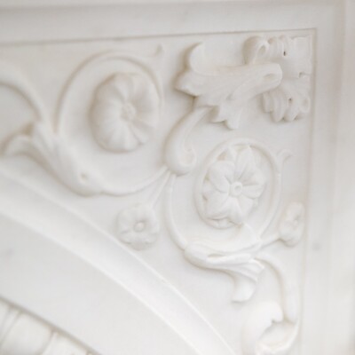 Antique Victorian Carved Statuary Marble Arched Chimneypiece