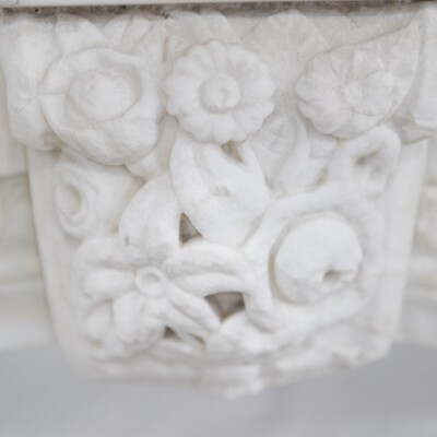 Antique Victorian Carved Statuary Marble Arched Chimneypiece