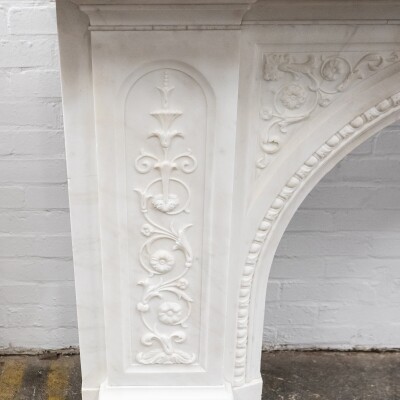 Antique Victorian Carved Statuary Marble Arched Chimneypiece