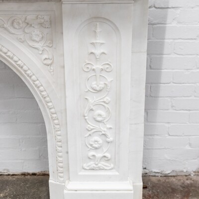 Antique Victorian Carved Statuary Marble Arched Chimneypiece