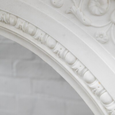 Antique Victorian Carved Statuary Marble Arched Chimneypiece