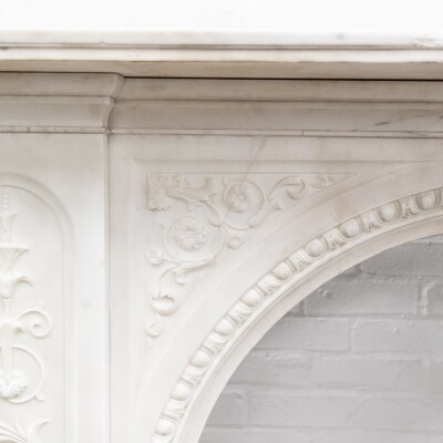 Antique Victorian Carved Statuary Marble Arched Chimneypiece