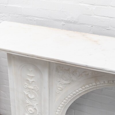 Antique Victorian Carved Statuary Marble Arched Chimneypiece