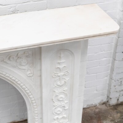 Antique Victorian Carved Statuary Marble Arched Chimneypiece
