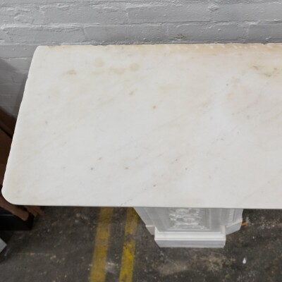 Antique Victorian Carved Statuary Marble Arched Chimneypiece