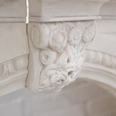 Antique Victorian Carved Statuary Marble Arched Chimneypiece