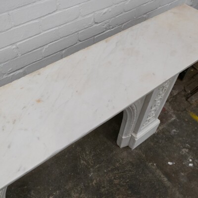 Antique Victorian Carved Statuary Marble Arched Chimneypiece