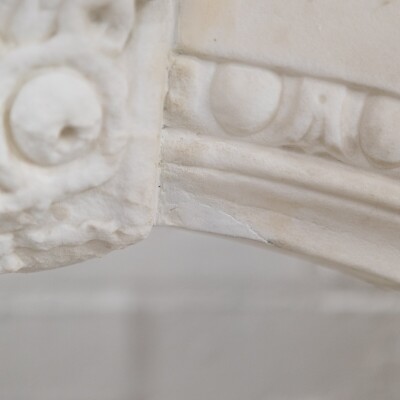 Antique Victorian Carved Statuary Marble Arched Chimneypiece