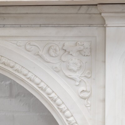 Antique Victorian Carved Statuary Marble Arched Chimneypiece