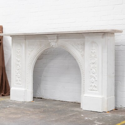 Antique Victorian Carved Statuary Marble Arched Chimneypiece