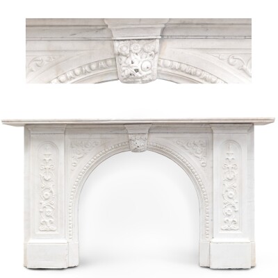Antique Victorian Carved Statuary Marble Arched Chimneypiece