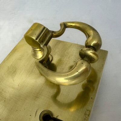 Antique Brass Rim Lock with Dutch Drop Handles and Key