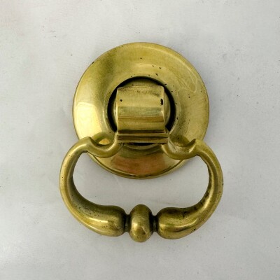 Antique Brass Rim Lock with Dutch Drop Handles and Key