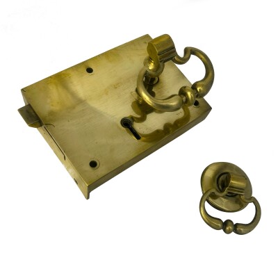 Antique Brass Rim Lock with Dutch Drop Handles