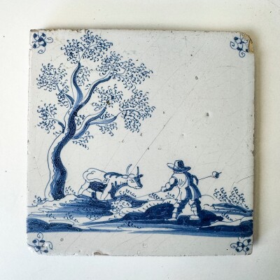 Set of 2 Antique 18th Century Dutch Delft Tiles