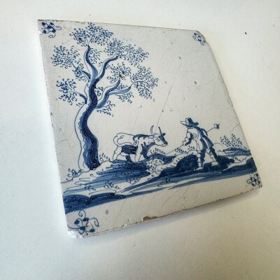Set of 2 Antique 18th Century Dutch Delft Tiles