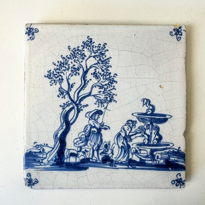 Set of 2 Antique 18th Century Dutch Delft Tiles