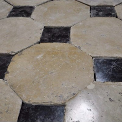 Antique French Limestone flooring with cabochons 