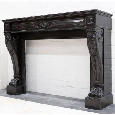 Antique Black Belgian Marble Napoleon III Style Fire Surround