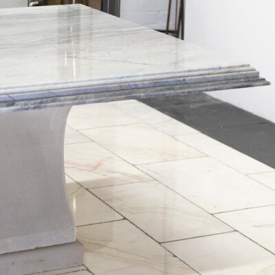 Reclaimed Grand Marble Top Banquet Table with Stone Plinths