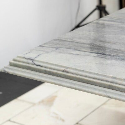 Reclaimed Grand Marble Top Banquet Table with Stone Plinths