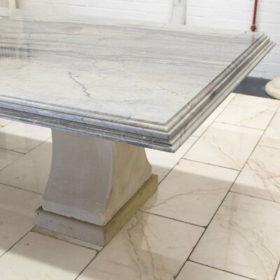 Reclaimed Grand Marble Top Banquet Table with Stone Plinths