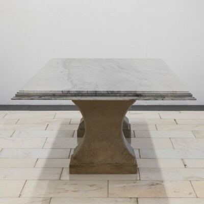 Reclaimed Grand Marble Top Banquet Table with Stone Plinths
