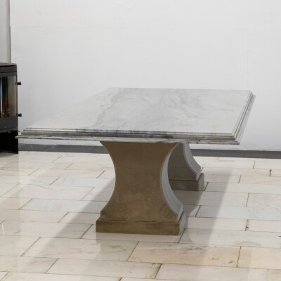 Reclaimed Grand Marble Top Banquet Table with Stone Plinths