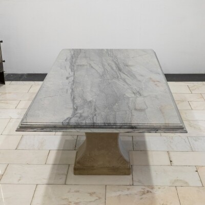 Reclaimed Grand Marble Top Banquet Table with Stone Plinths