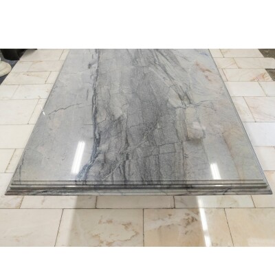 Reclaimed Grand Marble Top Banquet Table with Stone Plinths