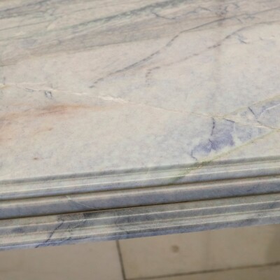 Reclaimed Grand Marble Top Banquet Table with Stone Plinths