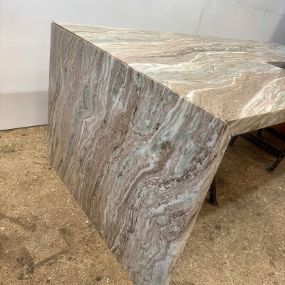 Brown and Green Marble Kitchen Island with Sink