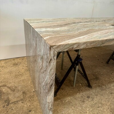 Brown and Green Marble Kitchen Island with Sink