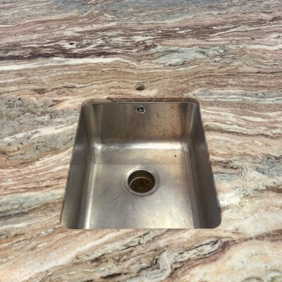 Brown and Green Marble Kitchen Island with Sink