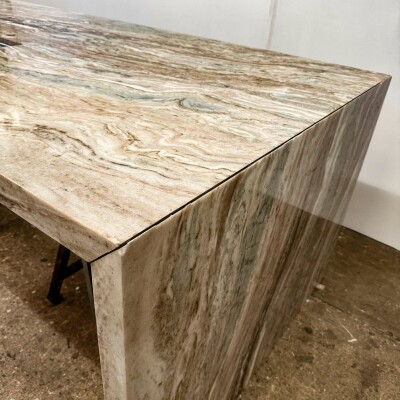 Brown and Green Marble Kitchen Island with Sink