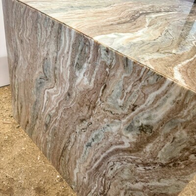 Brown and Green Marble Kitchen Island with Sink
