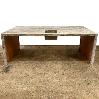 Brown and Green Marble Kitchen Island with Sink