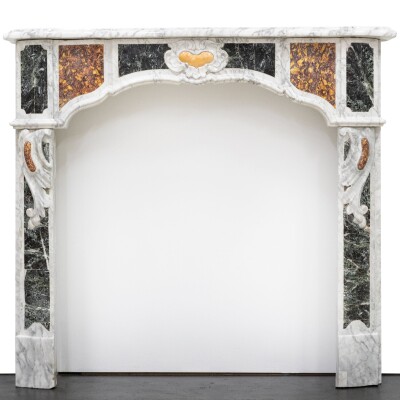 18th Century French Provençal Carrara Brocatelle & Verde Marble Chimneypiece