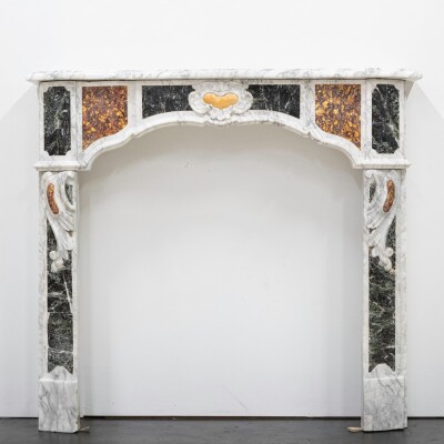 18th Century French Provençal Carrara Brocatelle & Verde Marble Chimneypiece