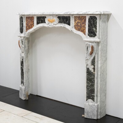 18th Century French Provençal Carrara Brocatelle & Verde Marble Chimneypiece