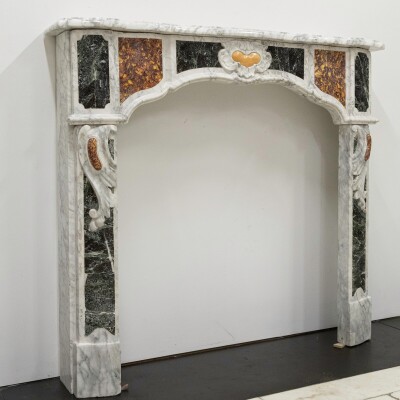 18th Century French Provençal Carrara Brocatelle & Verde Marble Chimneypiece
