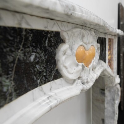 18th Century French Provençal Carrara Brocatelle & Verde Marble Chimneypiece